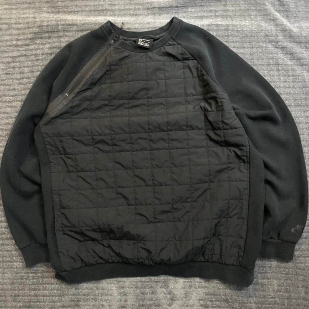 Y2k Nike Tech Pack Quilted Crew Pullover Sweatshirt Black Large BV3697-010